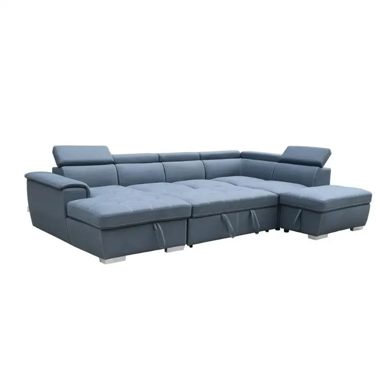 【Best-selling】Customizable L-Shape Sectional Sofa With Storage & Pull-Out Bed Adjustable Headrests For Home Interiors OEM/ODM