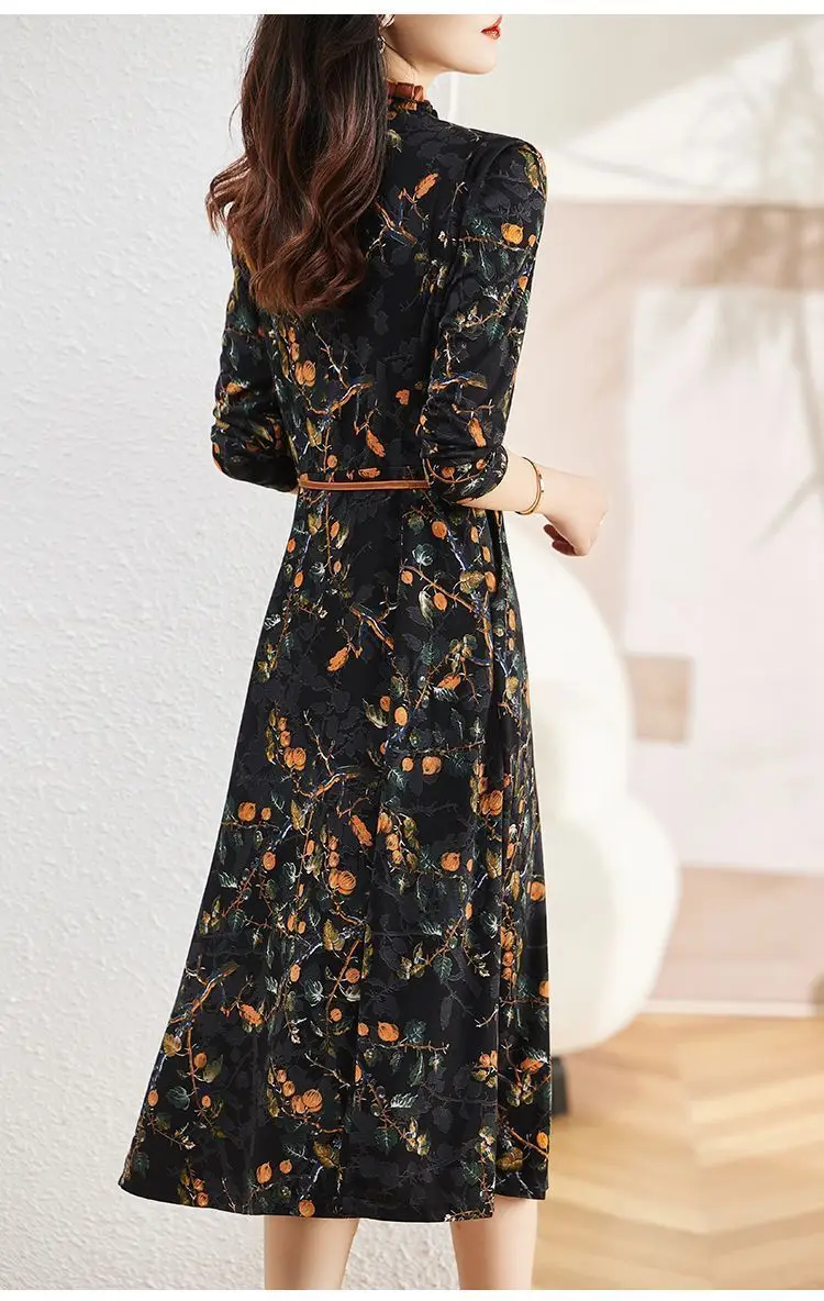 Saia floral emagrecedora justa para mulheres, vestido com temperamento alto, médio a longo, estilo novo, estilo socialite, outono e inverno