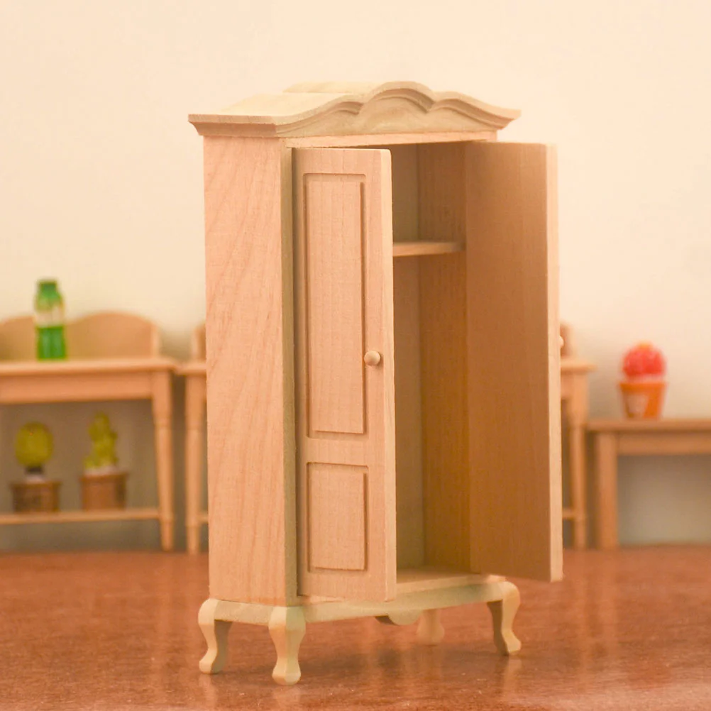 ตู้เสื้อผ้าของเล่น MINI House อุปกรณ์เสริมไม้เครื่องประดับ Miniature Decor เฟอร์นิเจอร์