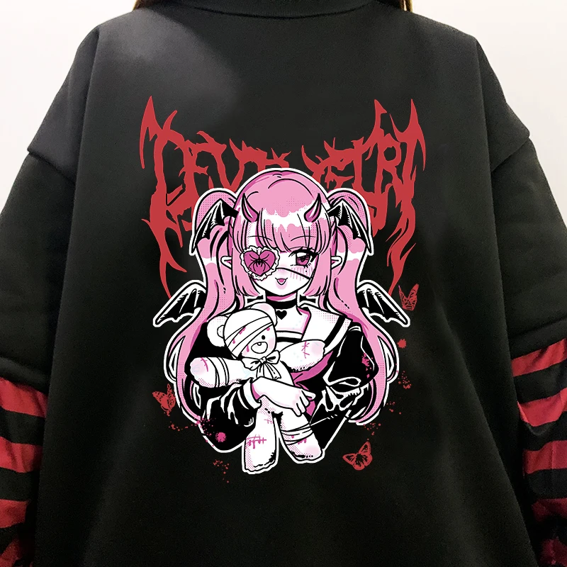 Emo Style Women Streetwear Gothic Anime Sweatshirts Punk Long Sleeve Graphic Tees Y2k Fairy Grunge Goth Punk E-girl Alt Clothes