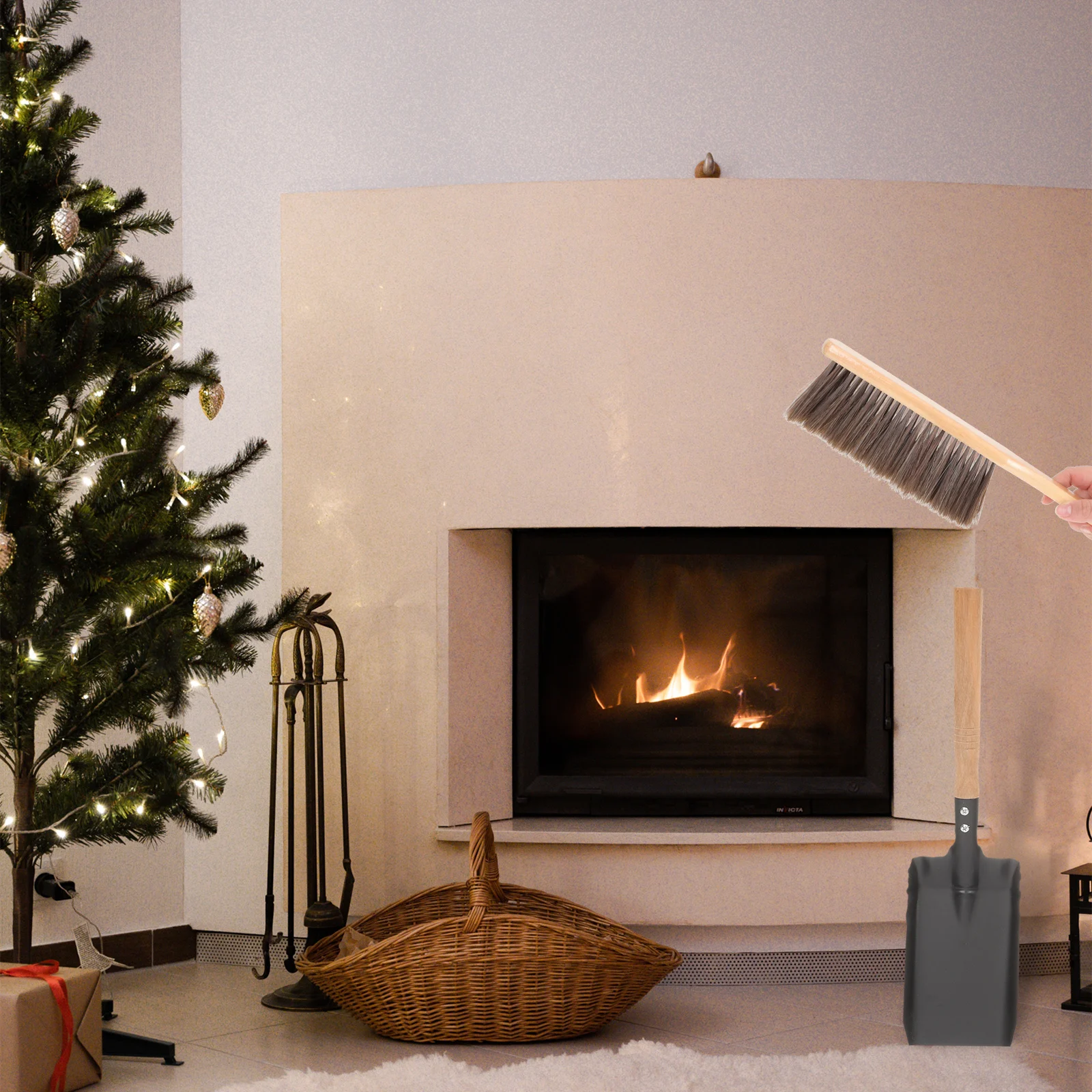 

1 set 1 Set Fireplace Cleaning Tools Wood Handle Iron Shovel Brush For Ash Stove Coal Kitchen Living Room Car Sofa Home Dusting