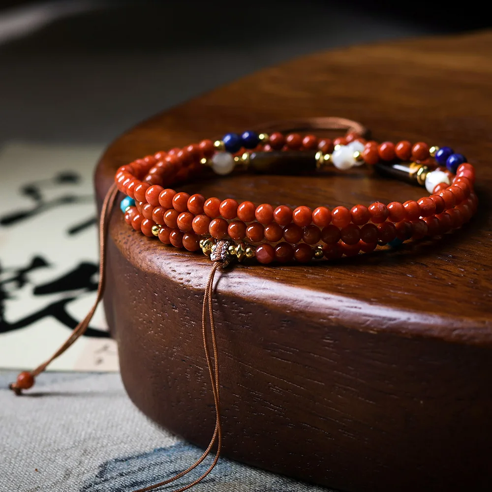 Original hand woven Nanhong agate, lapis lazuli, tiger eye stone universal necklace rope, new Chinese women's sweater chain