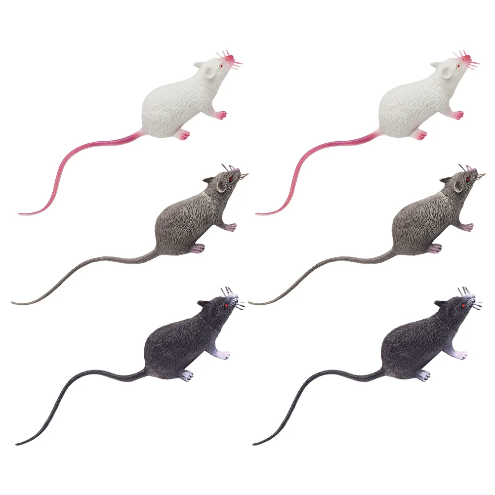 Décorations d'Halloween en PVC pour enfants, simulation de souris, faux animal de compagnie, jouet de fête de rats, jouets d'intérieur, intéressant, drôle, réaliste, enfant, 6 pièces