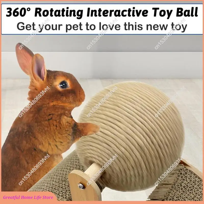 AT59 Interactive Pet Toys Scratch Toy Natural Sisal Cat Scratching Ball Sisal Rope Bunny Claw Scratcher Rotating
