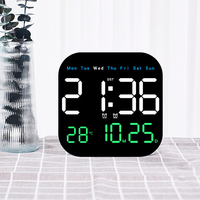 Digital Wall Clock Temperature Date Week Dispaly Electronic Table Clocks 12/24H Wall-mounted LED Alarm Clock Remote Control