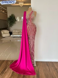 Side Cape One Shoulder Prom Gown Sparkly Sequins Pearls Cocktail Dresses Luxury Illusion Evening Dress Customized Robe De Mariée