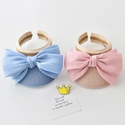 Fashion Ribbon Big Bow Kids Summer Empty Top Casual Sun Hat Outdoor Travel Beach Straw Caps Holiday Girls Wide Brim Visor Cap