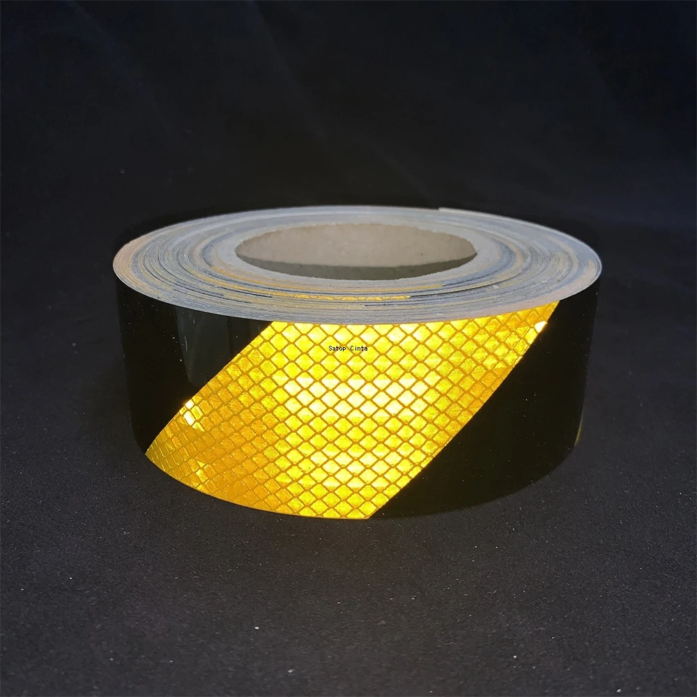 5cm*5m PET Micro-Prismatic Twill Reflective Tape Yellow-Black Waterproof Adhesive Reflectors Strip Stickers For Motorcycle Truck