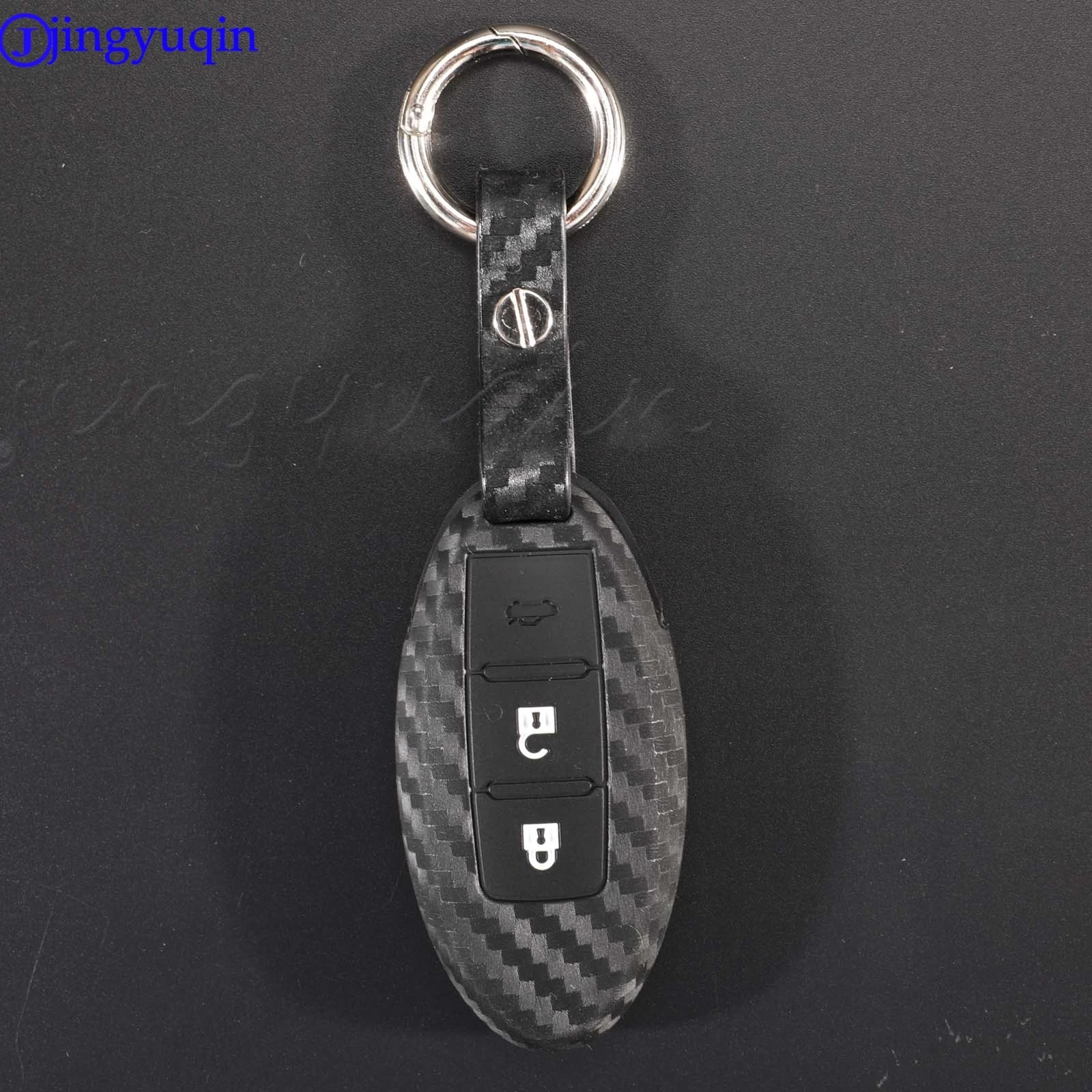 jingyuqin Carbon Fiber Patten Silicone Car Key Shell For Nissan Qashqai J11 X-Trail T31 T32 Vampira Pathfinder Murano Teana Juke