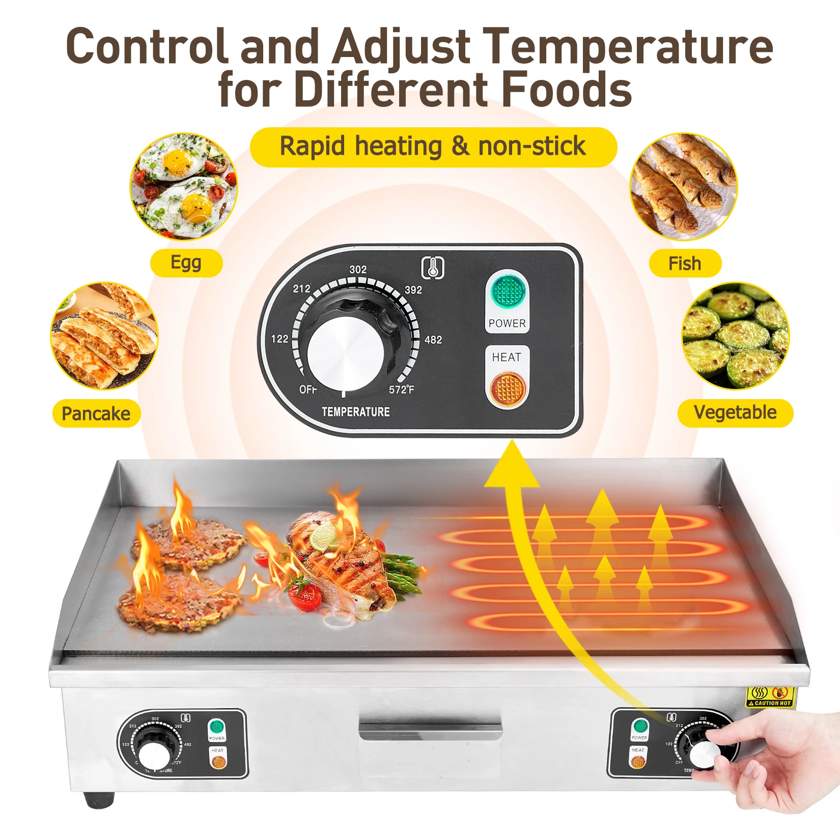 1500W 110V Commercial Electric Grill Electric Countertop Grill Non-Stick Electric Grill Plate Teppanyaki Flat Grill