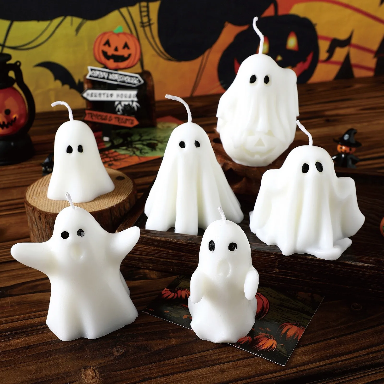 Halloween Weißer Geist Duftkerze Horror Geschenk Kerze Teelaterne Gothic Raumdekoration Esstisch Party Schlafzimmer