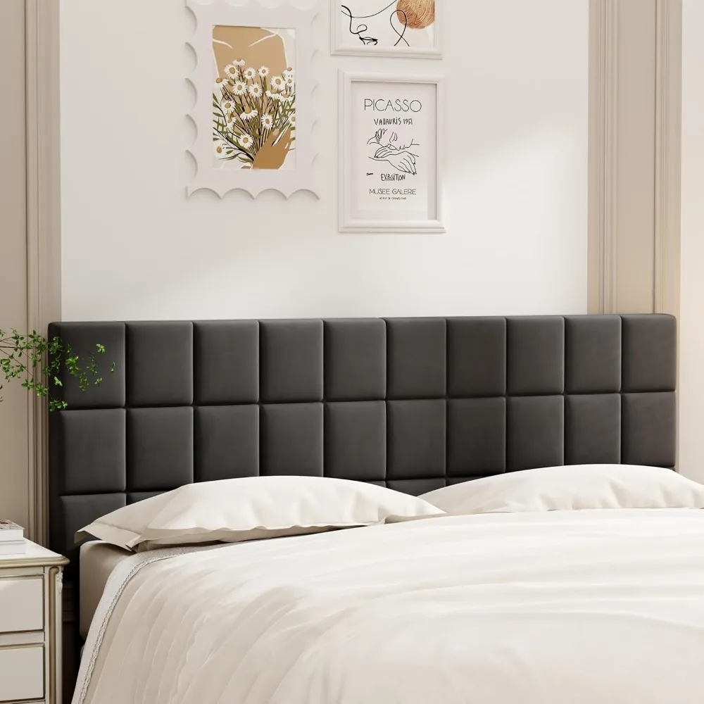 

Tufted Headboard with Adjustable Height and Width, Foldable Upholstered Headboard with Metal Legs for King Size (Gray Ve