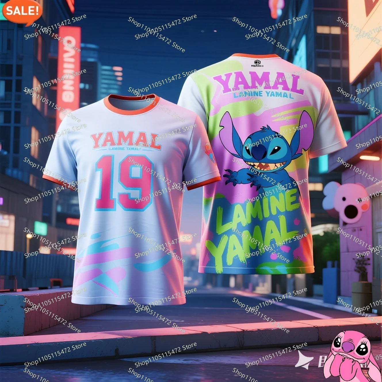 طباعة ثلاثية الأبعاد غرزة و يامال التعاون كرة القدم Ai تي شيرت لطيف وأنيق مريح الصيف الاطفال الكبار بنين بنات RBARED