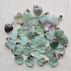 Fashion good quality natural fluorite heart pendants 16mm charms diy jewelry making necklaces 24pcs/lot Wholesale free shipping