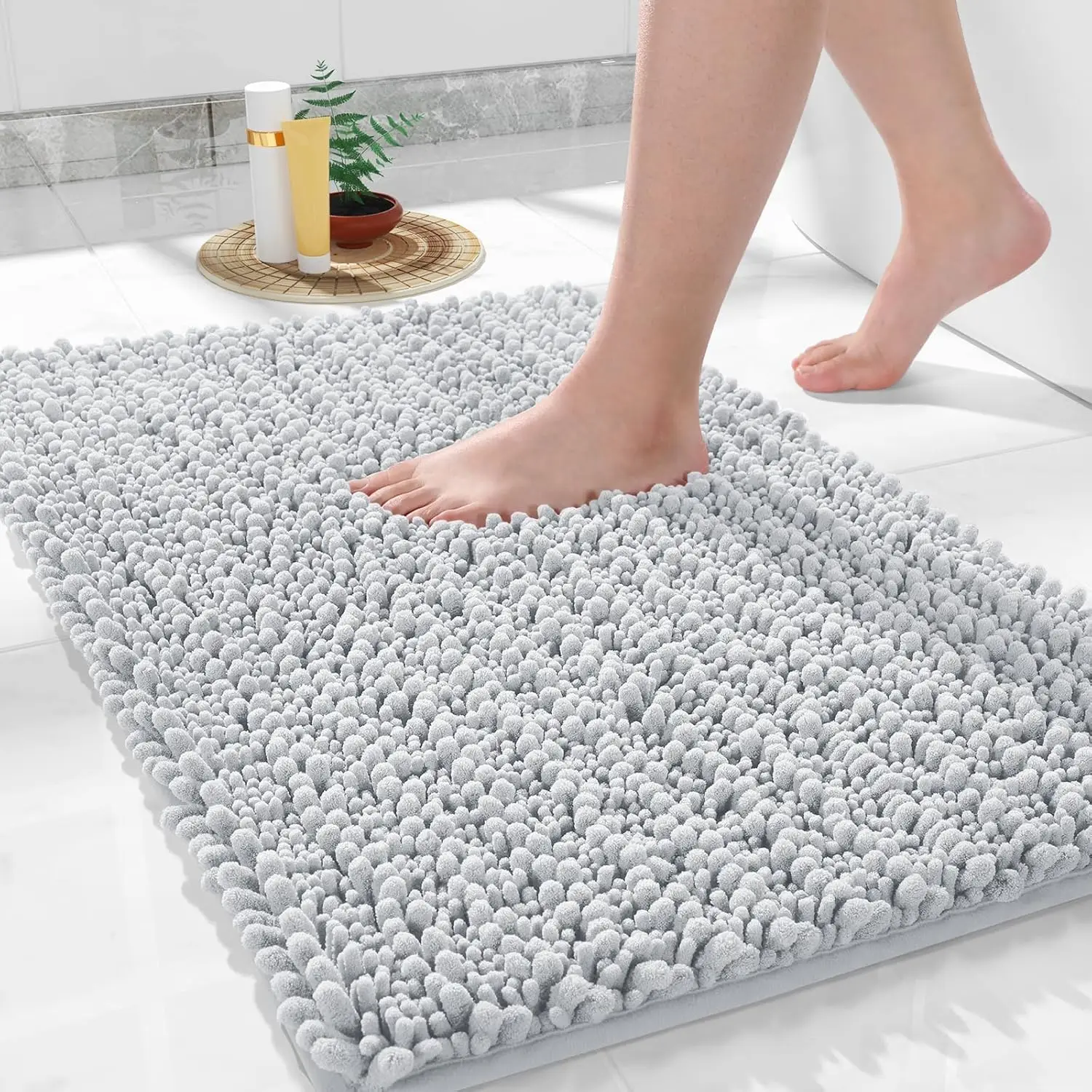 

Bathroom Rugs Non Slip Washable - Ultra Soft Absorbent Chenille Bath Mat, Quick Dry Shaggy Floor Carpet for Tub Shower,