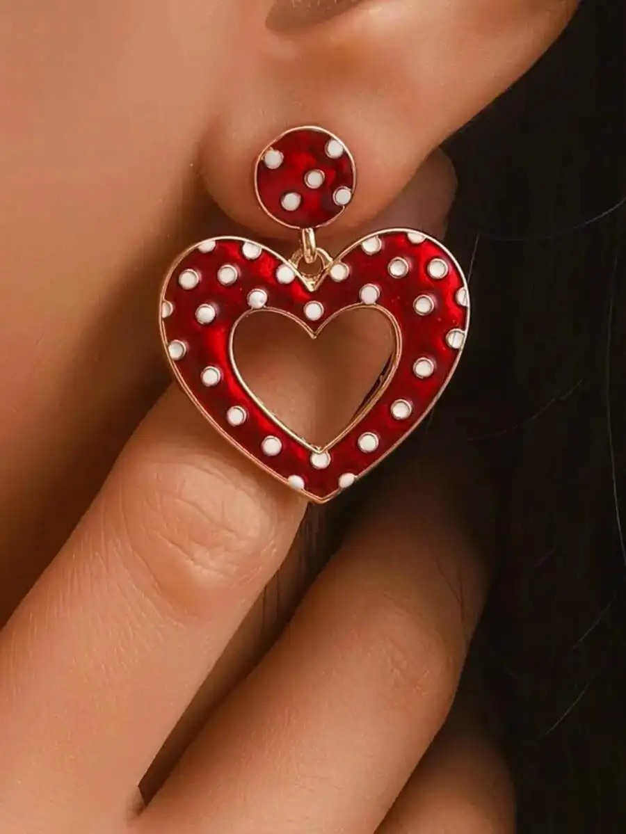 1 Pair Ins Sweet Cute Metal Heart Shaped Pendant Earrings, Suitable For Everyday Wear Valentines,Mom,Mother,Mother's Day,Gift