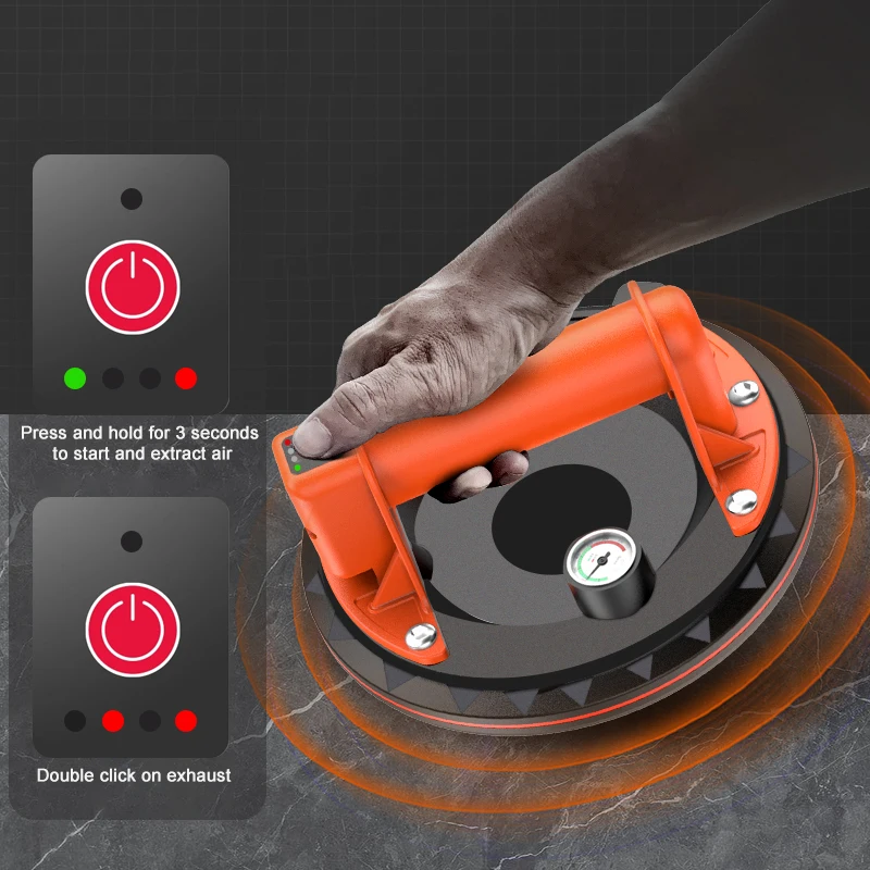 8'' Electric Vacuum Tile Suction Cup Auto Start-Stop Tile Lifting Ceramic Lifter Tool 2 Pcs Set Heavy Duty Glass Marble Sucker