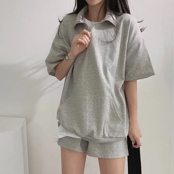 Women Casual Short Sleeves Korean 2 Piece Shorts Sets 2024 New Y2k Outdoor Laple T-shirt Shorts Suits Fashion Female Clothing