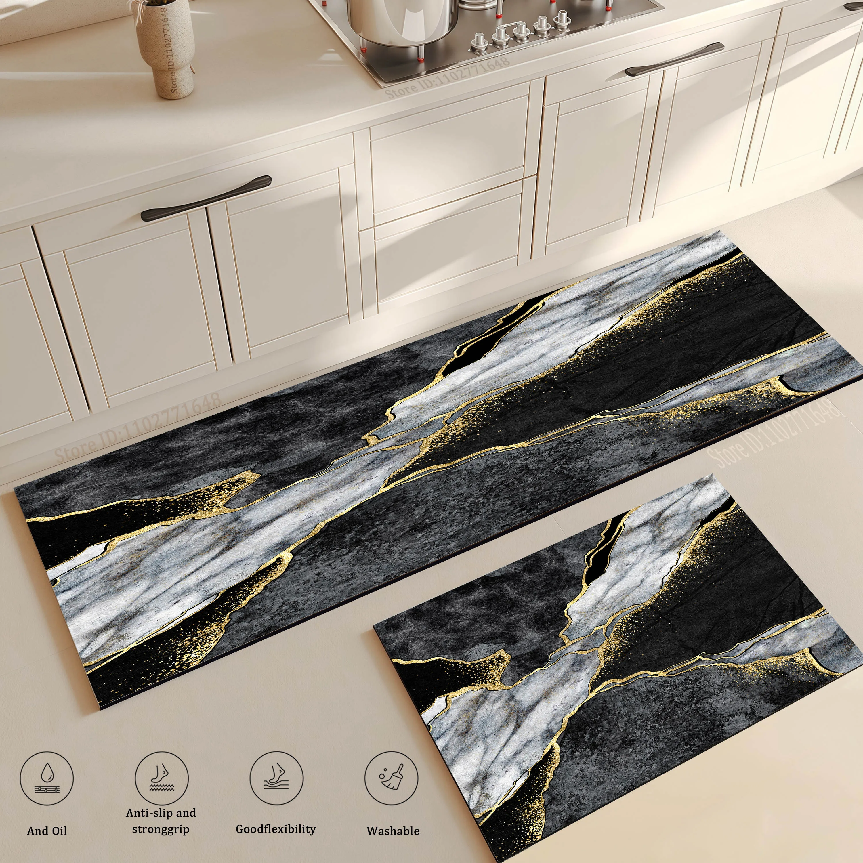 Marble Pattern Kitchen Absorbent Rugs  Doormat Fit Cabinet Washable Non-Slip Bathroom Entrance Carpet Long Large Colorful Mat