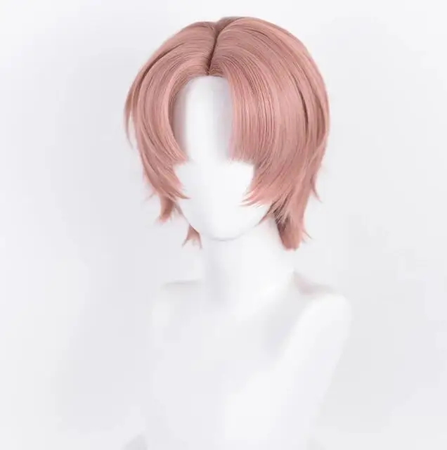 Peluca recta corta sintética rosa y naranja para hombres, parte media, Cosplay de Anime, pelo esponjoso, resistente al calor, fiesta diaria