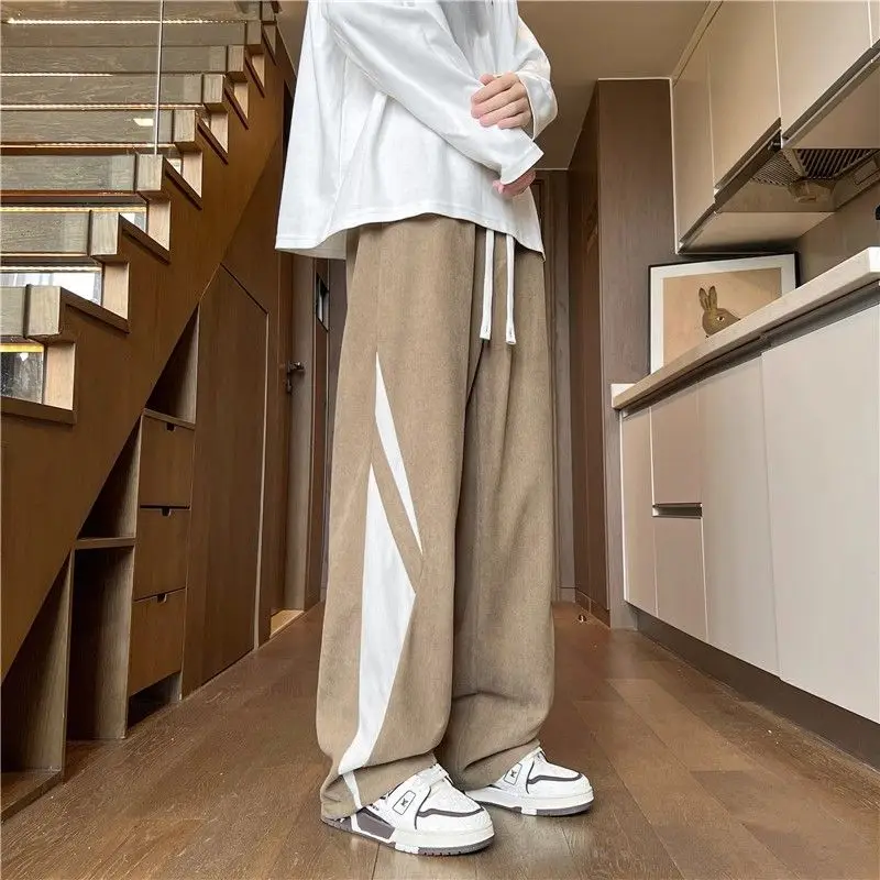 

Color Blocked Corduroy Pants for Men with Loose and Straight Leg Casual Pants New Trendy Brand American Wide Leg Pants