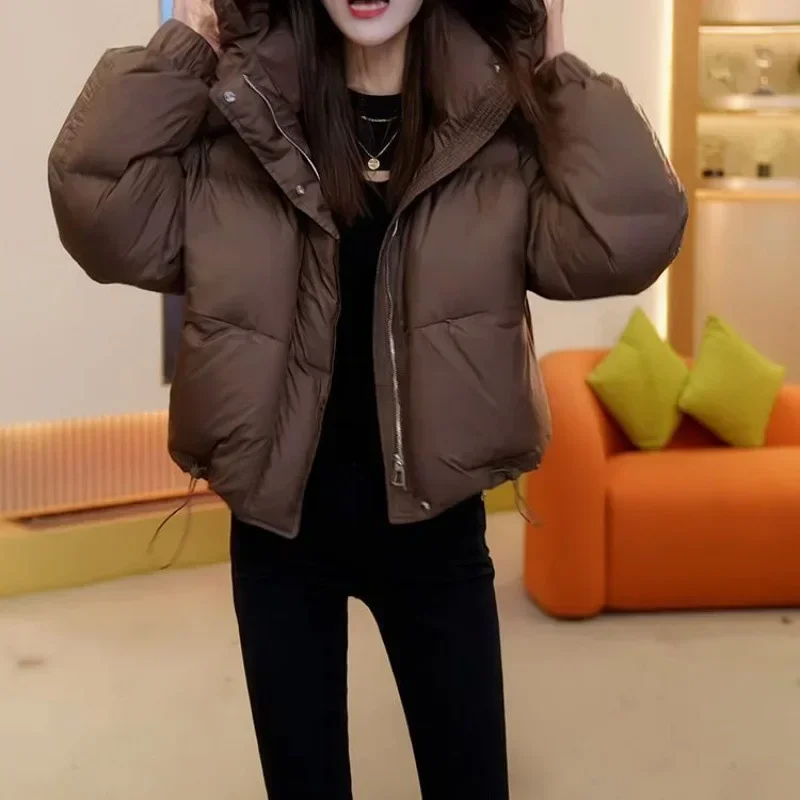 Stylish High-End FeelCotton-Padded Coat Women\'s Autumn Winter 2025 Hooded Puffer Jacket Solid Color Cropped Jacket Korean Style