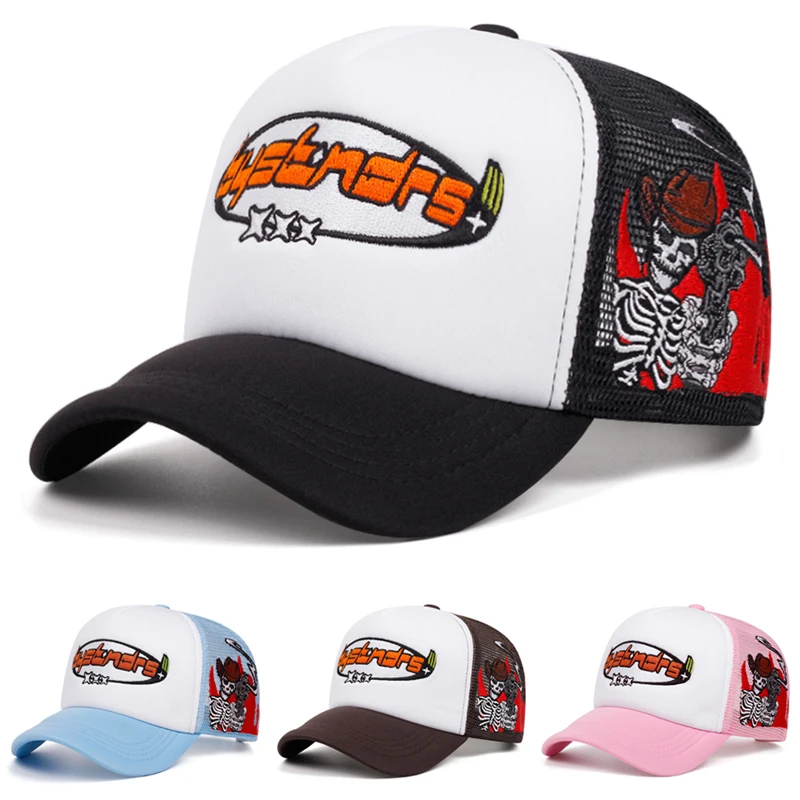2026 New Hip Hop Hat Three Star Skeleton Gunner Embroidered Baseball Hat Daily Commuting Decoration Sunshade Hat Unisex Mesh Hat