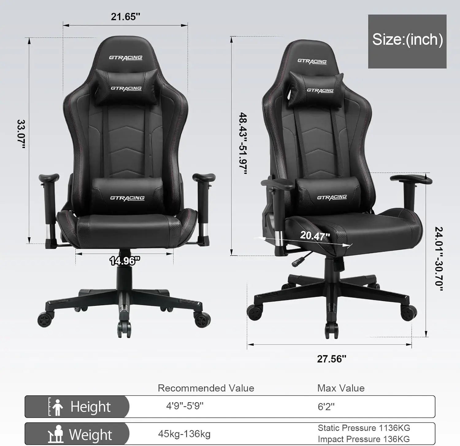 Gaming Chair w/ Speakers Bluetooth Music Video Game Chair Audio Ergonomic Design Heavy Duty Office Computer Desk Chair (Black)