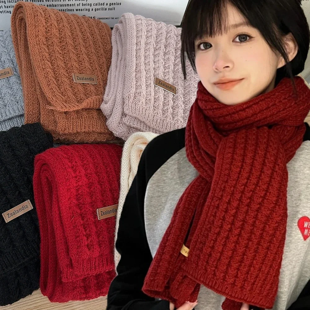 

Fashion Women Winter Warm Knitted Scarf Solid Color Outdoor Thickened Neckerchief Vintage Wraps Long Knitted Scarves Neck Cover