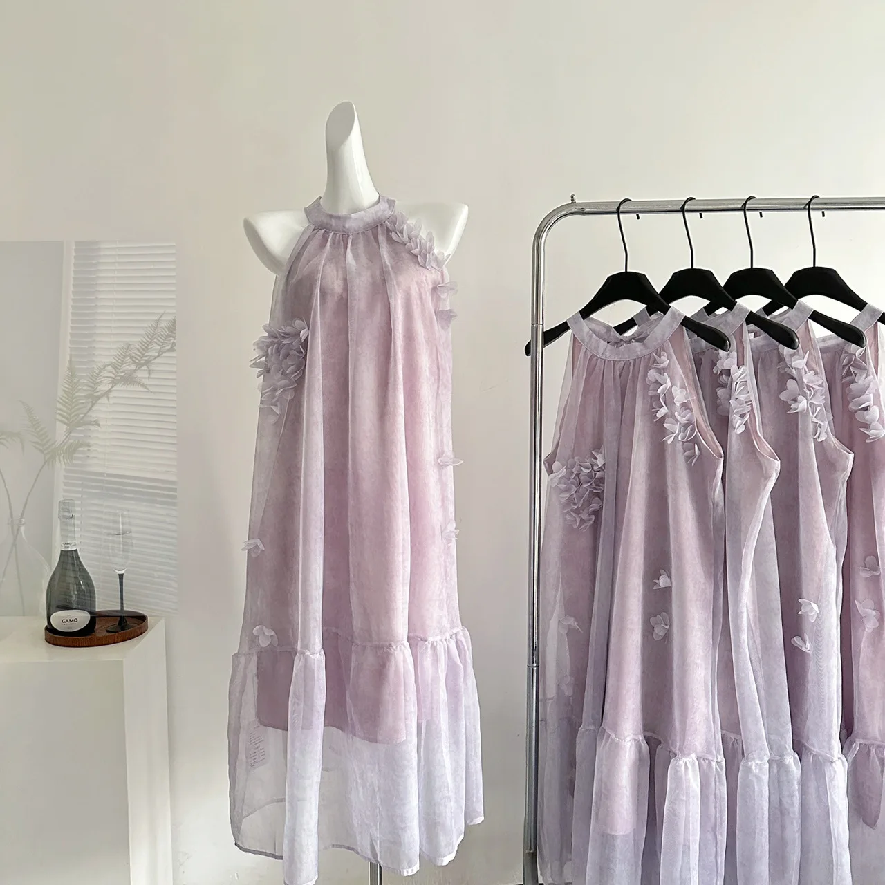 

2025 new dress temperament gentle fresh elegant purple halter neck lazy long dress female