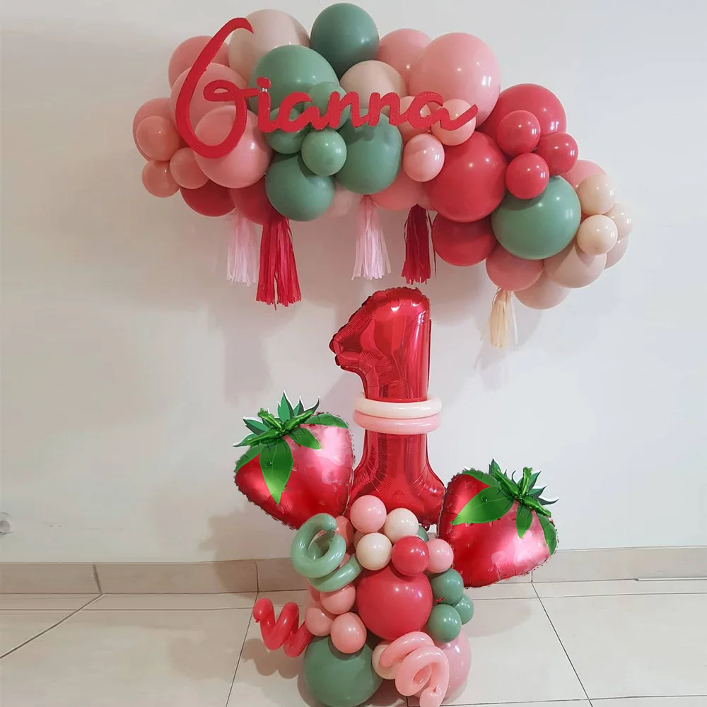 

1set Strawberry Theme Aluminum Film Balloon 32Inch Red Number Balloons Garland Kit for Girl 1st Birthday Party Decroation Globos