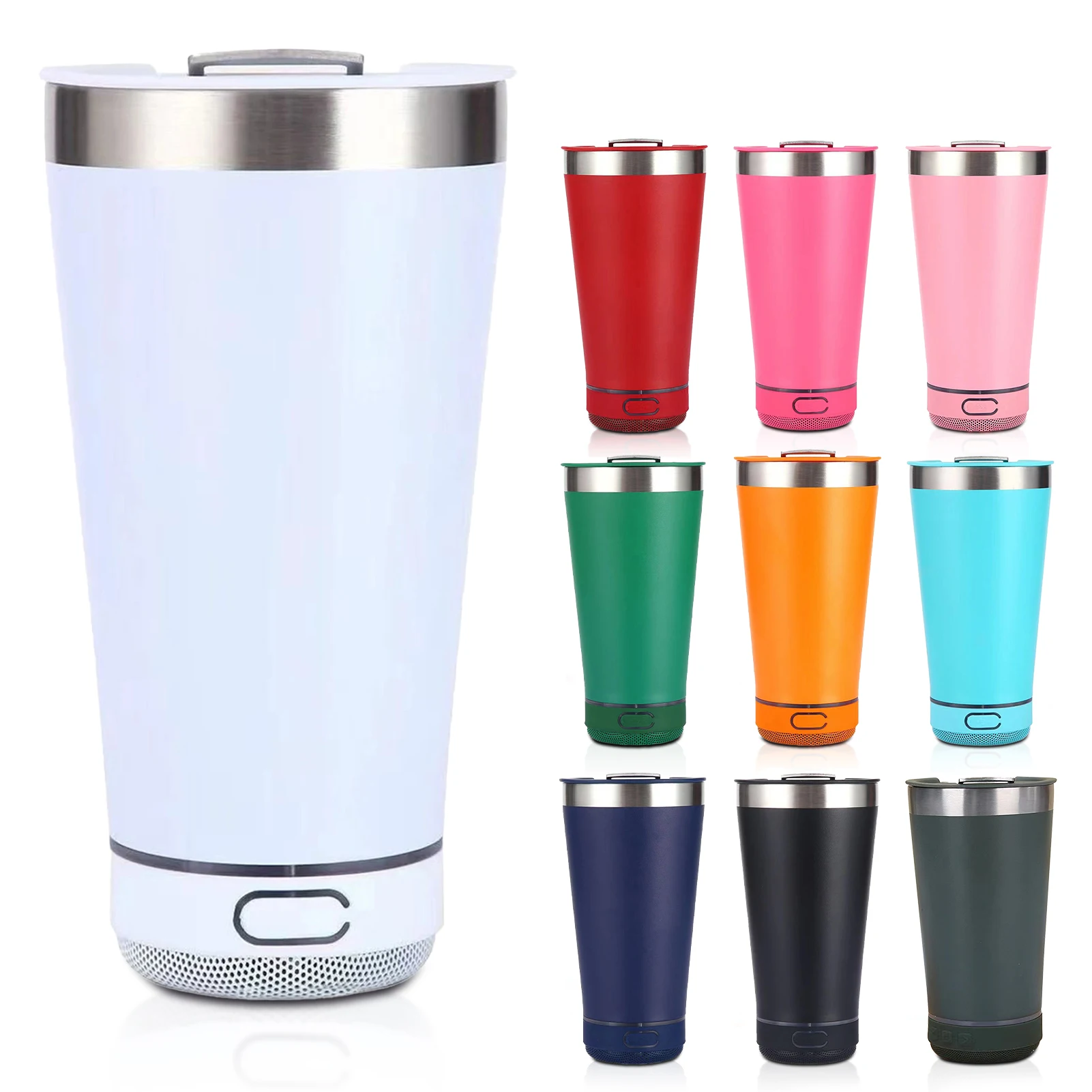 16oz Bluetooth Speaker Insulated Cup,Coffee Cups,Stainless Steel Beer Mug,Portable Outdoor Car Ice Cream Cup with Bottle Opener