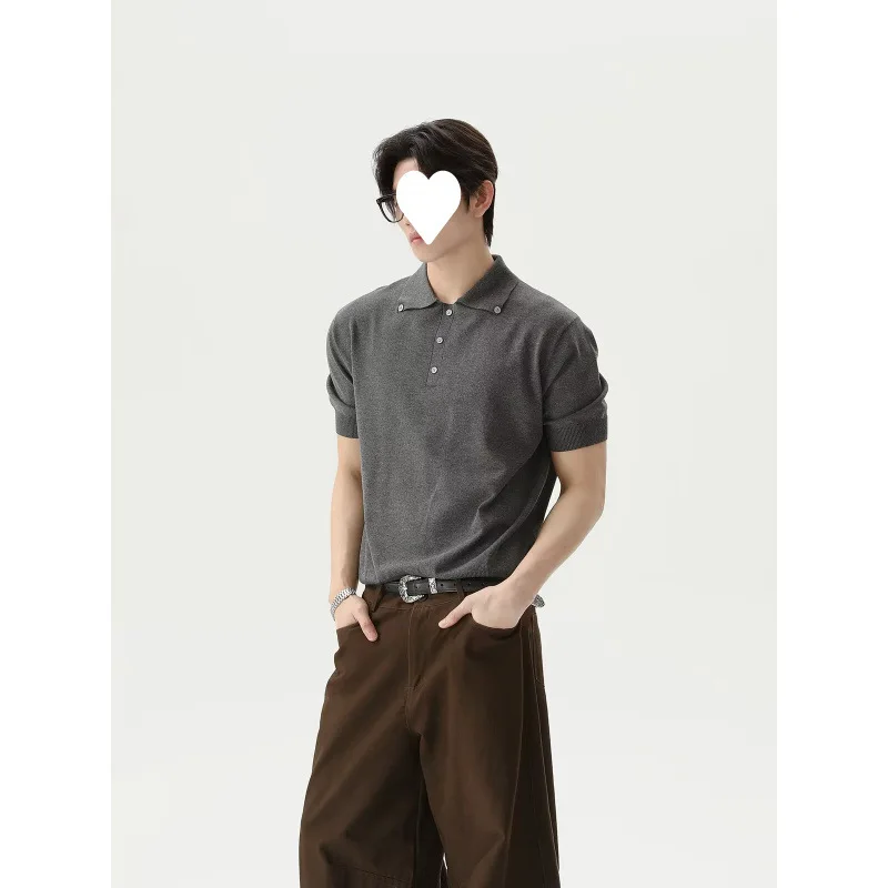 

2026 New Summer Men's American Vintage Knitted Short Sleeve Polo Shirt Unique Design Luxury Minimalist Versatile Casual Tops
