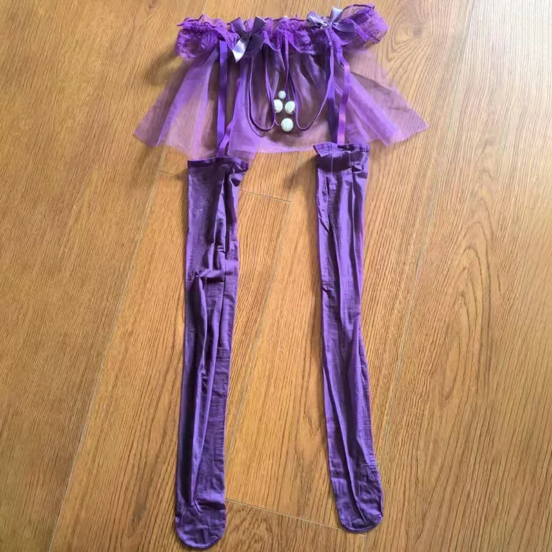 

Sexy Cute Pantyhose Pleated A-Line Skirts Sheer See Through Garters Stocking One-pieces Crotchless Pearl Crotch Tights