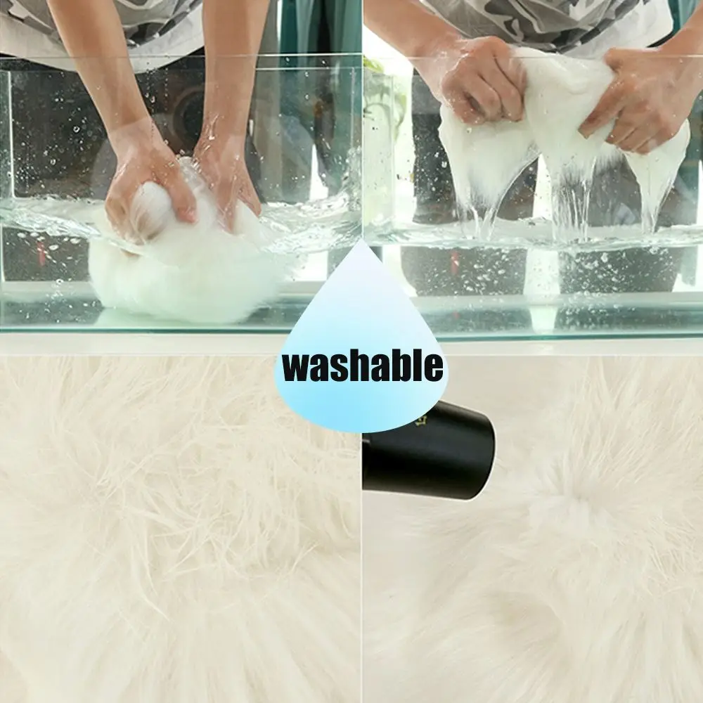 Warm 30/50/70cm Round Carpet Long Artificial Wool Bedside Rug Hairy Round Artificial Wool Rug Bedroom