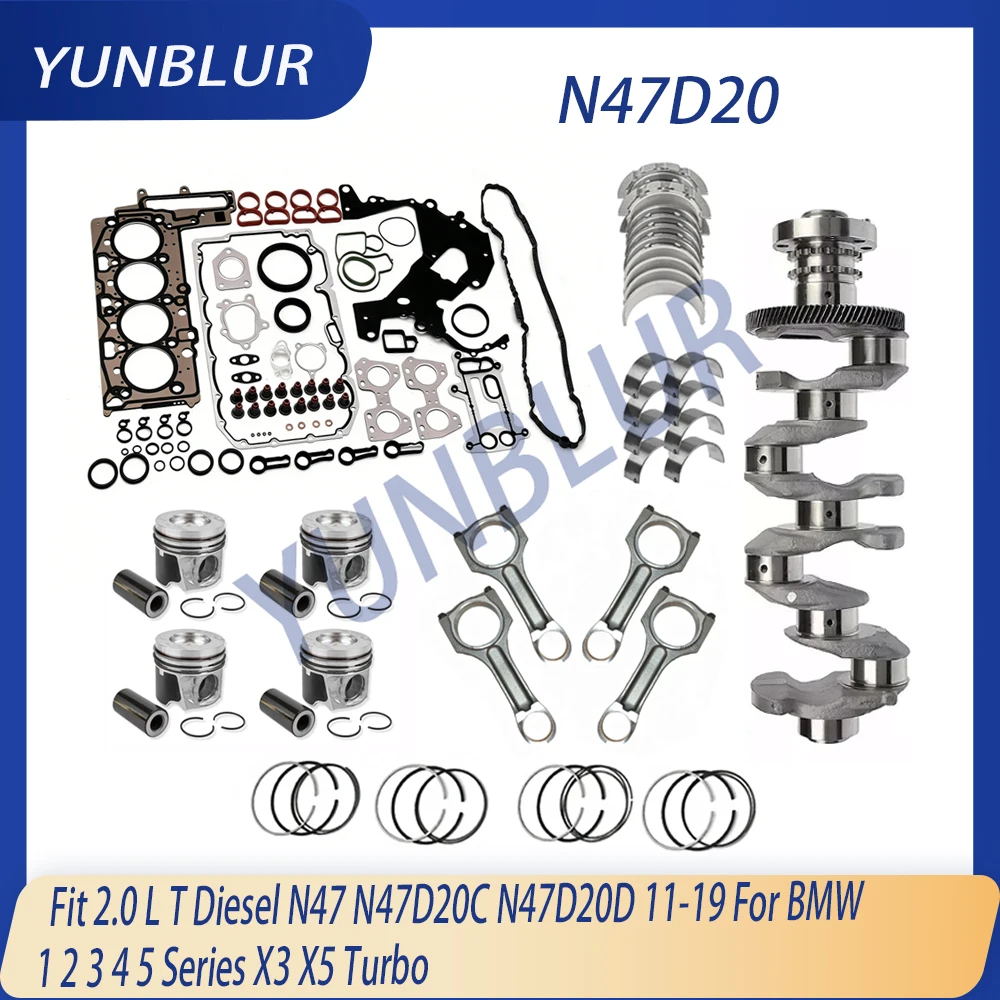 Juego de Juntas STD para Reconstrucción de Cigüeñal, Pistón, Cojinete y Biela, Compatible con Motor Diésel 2.0 L T N47 N47D20 para BMW Serie 1, 2, 3, 4, 5, X3, X5 de 2011 a 2019