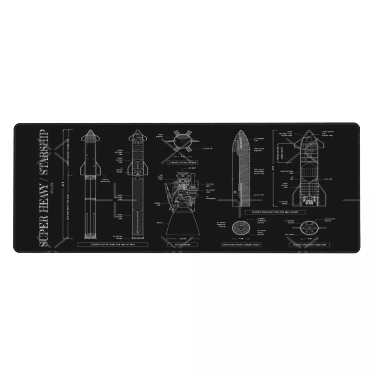 SPACEX Super Heavy Starship (White Stencil - No Background) Rubber Keyboard Pads