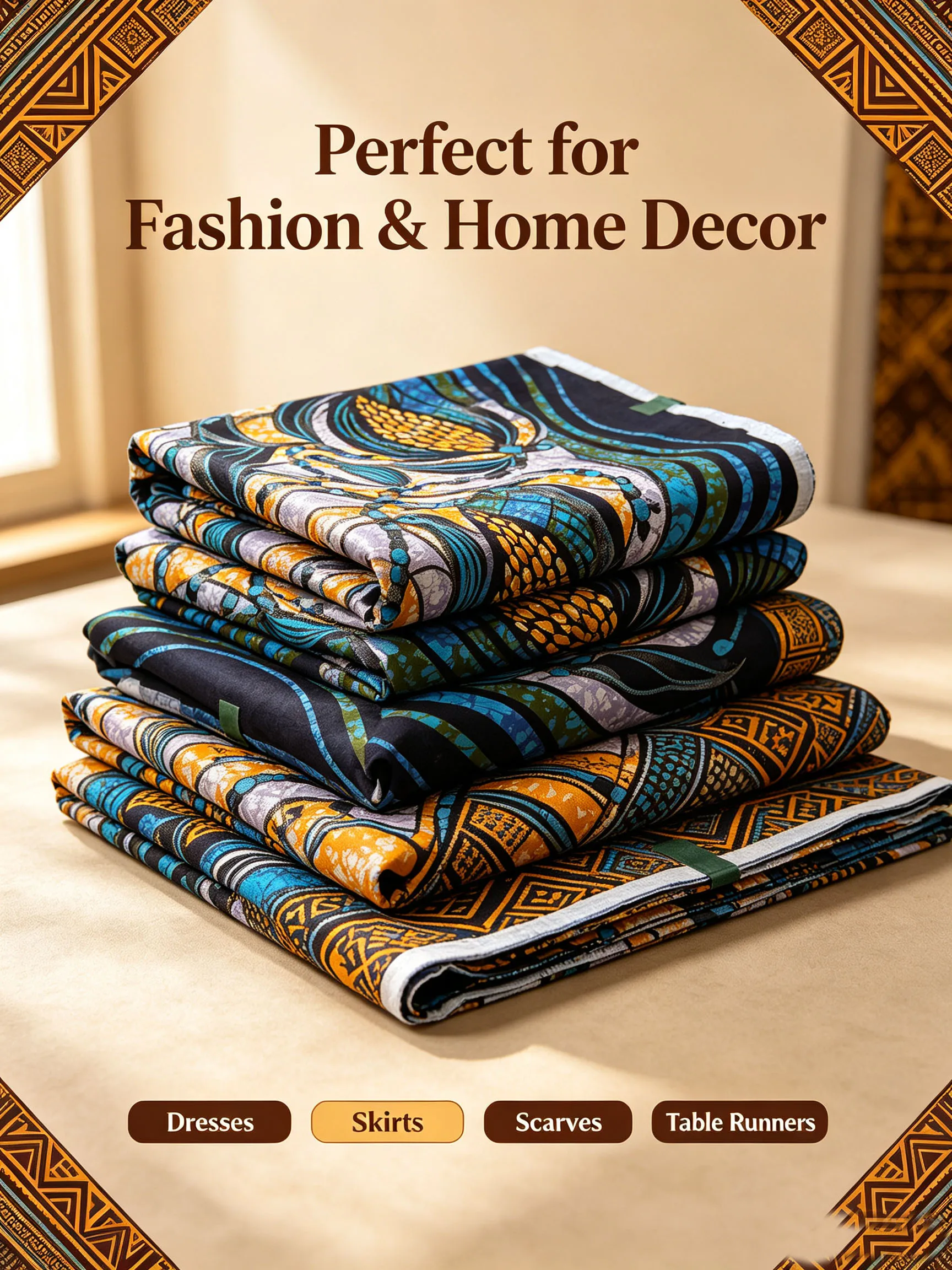 High Quality African Ankara Wax Pagne Print Fabric Blue Corn Pattern Gold Glitter Ghana Nigeria Style Cloth For Women Dress view 4