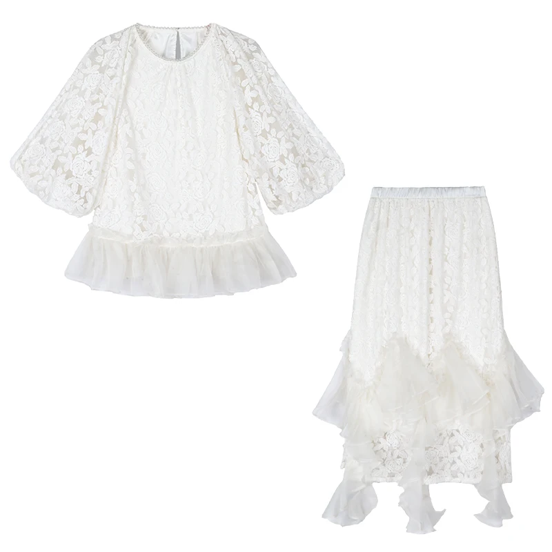 Spring 2024 New Women's White Lace Dress in Large, Loose, Tight, Over Knee Skirt, Elegant and Fashionable, Versatile Dress