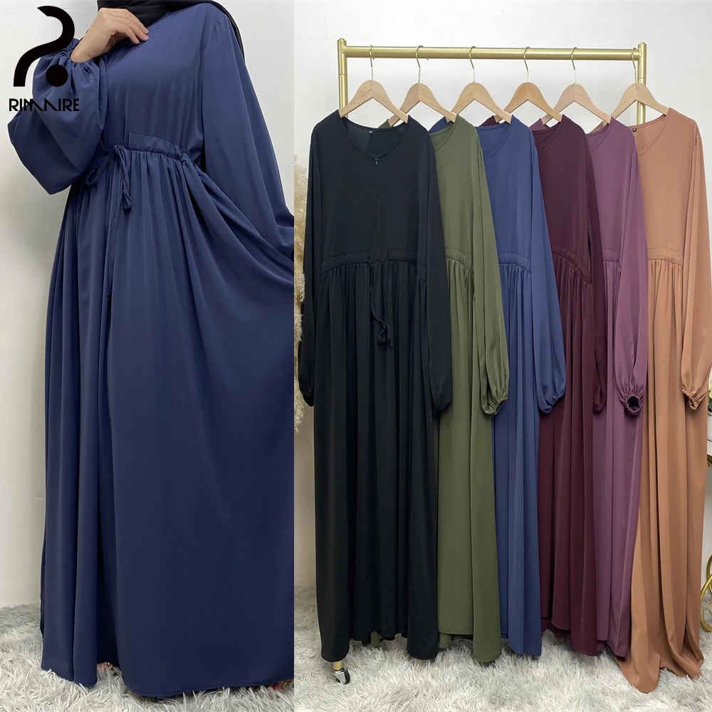 

Navy Blue Long Sleeves Abayas for Women High Quality Muslim Dresses Islamic Ladies Casual Abaya Gifts Party Wholesale RIMAIRE