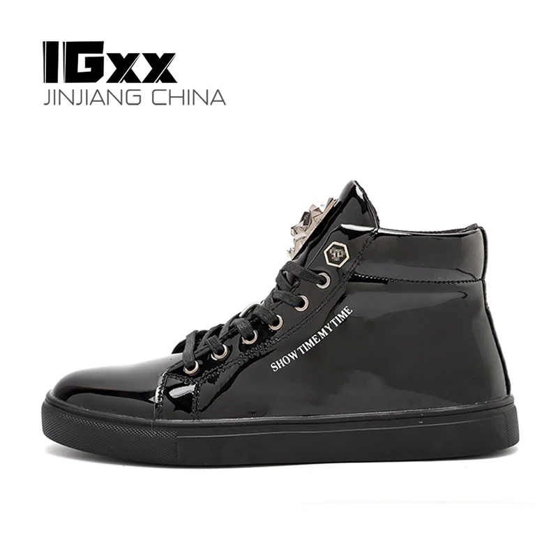 

IGxx Men's Sneakers Tiger Punk Ankle Boots For Men Metal Rivet High Top Lace-up Running Basketball Shoes Shiny Tiger Decoration