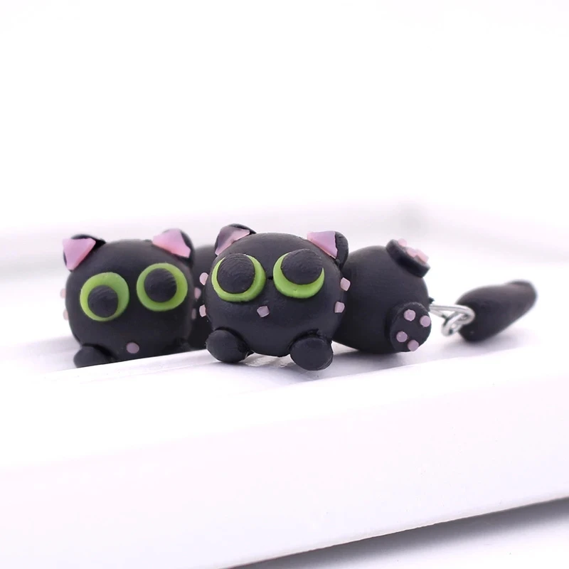 Cute Black Cat Earrings for Women Handmade Polymer Clay Cartoon Neko Animal Earrings Brincos Fashion Jewelry Girlfriends Gifts