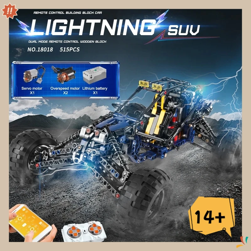 

Mould King 18018 Technical Car Toys The RC MOC-3028 Blue Lightning Buggy Building Block Assembly Car Brick Kids Christmas Gift