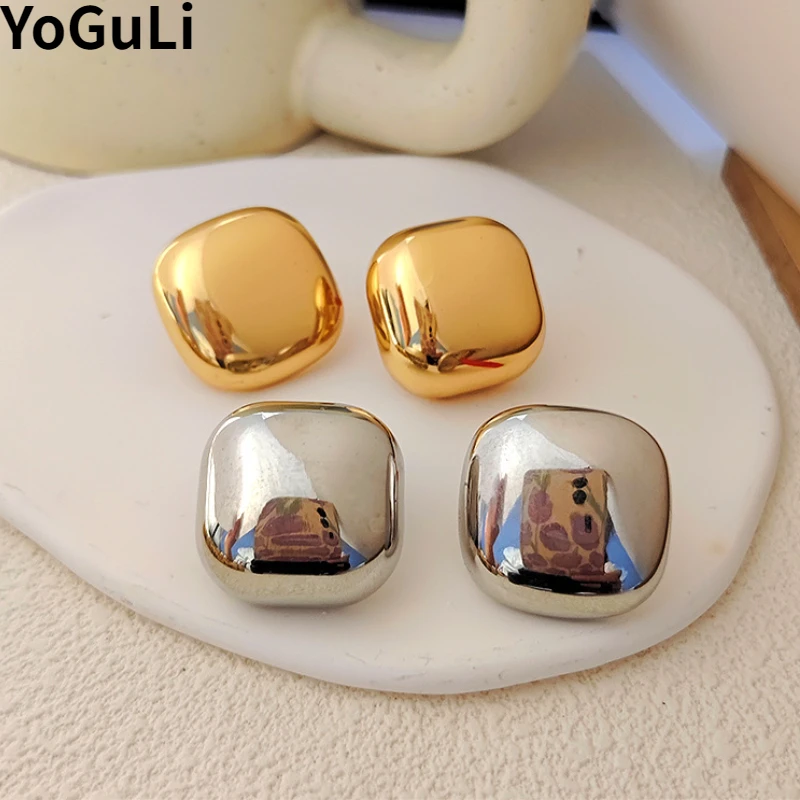 Moda takı 925 gümüş iğne Pretty altın renk Metal kare saplama küpe kadınlar için parti hediyeler sadece tasarım Dropshipping