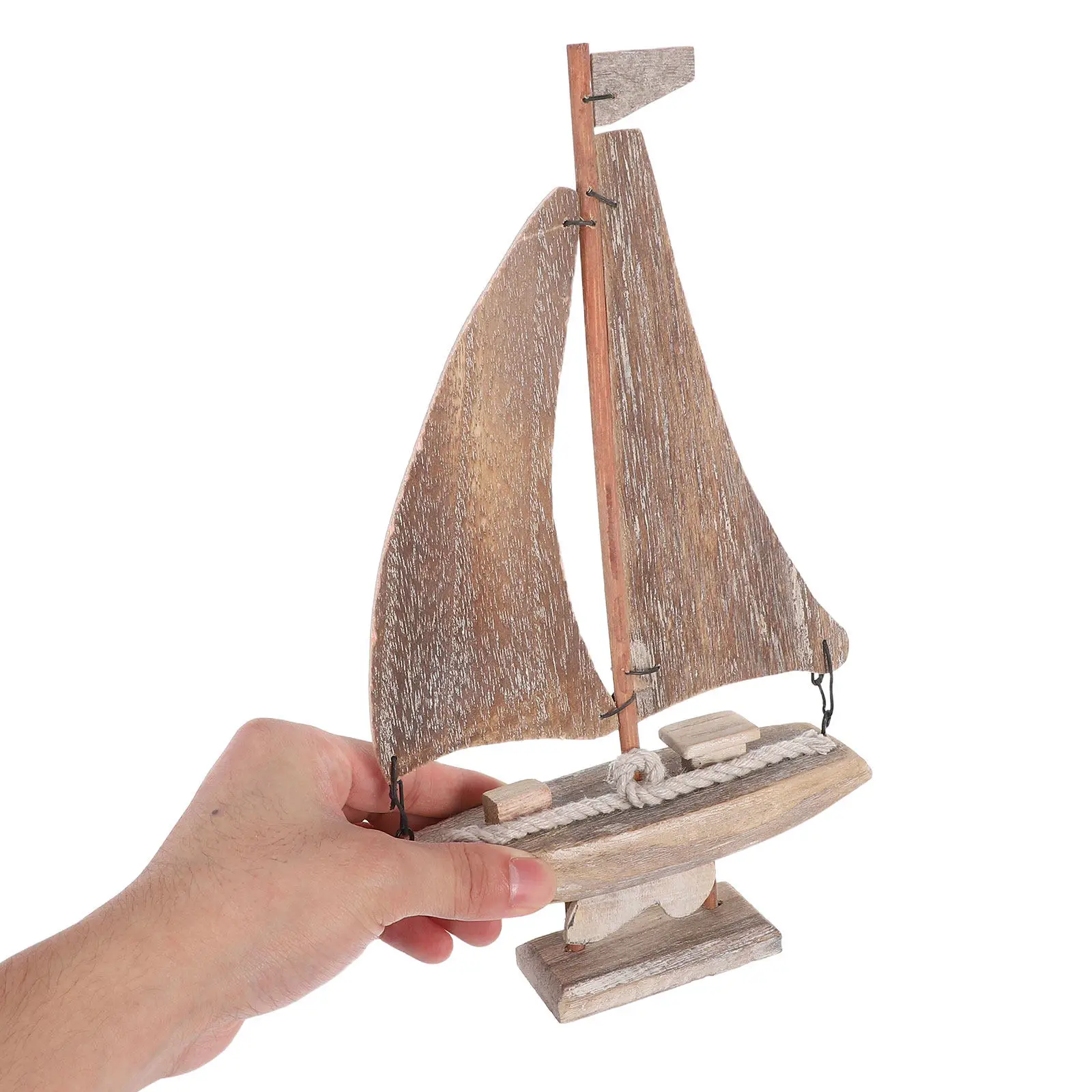 

Small Wooden Sailboat Decor Rustic Mediterranean Style Nautical Desktop Coastal Tabletop Living Room Ornament Boat Ornaments