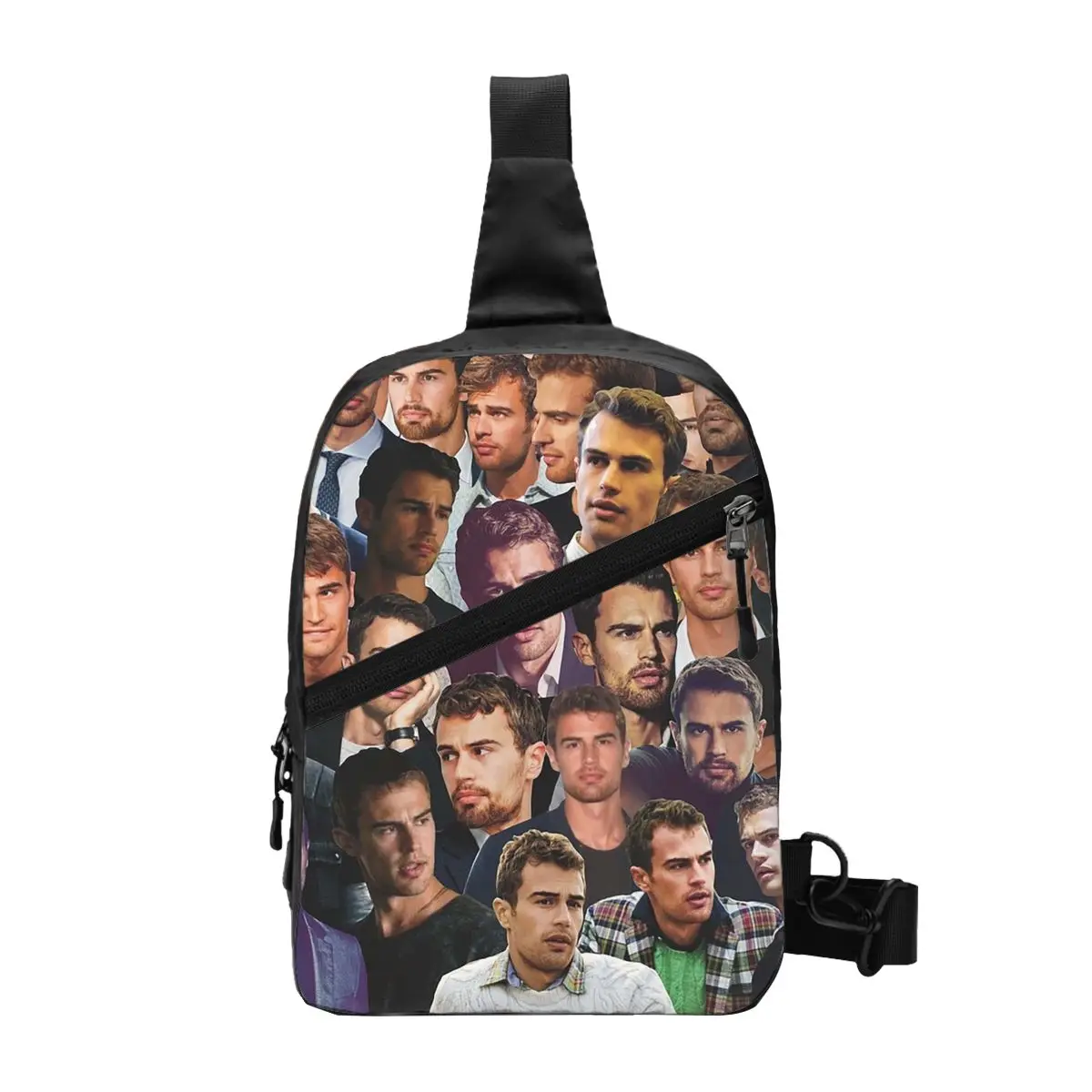 Theo James Photo Collage Chest Bag Men Sling Crossbody Backpack Chest Bag Travel Hiking Daypack Shoulder Bag