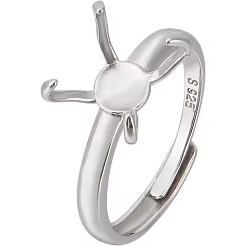 925 Sterling Silver 4 Claws Ring Blanks Silver Adjustable Ring Bases 19.4mm Finger Ring Base Claw Ring Components for Irregular