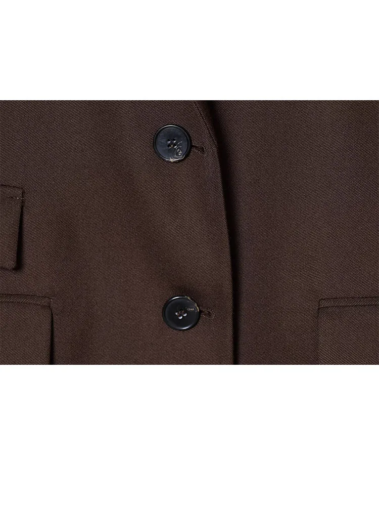 HH سترة نسائية عصرية ذات طية صدر السترة وجيب واحد الصدر مزين بأكمام طويلة + سحاب عالي الخصر طقم تنورة ضيقة واسعة بطيات #4