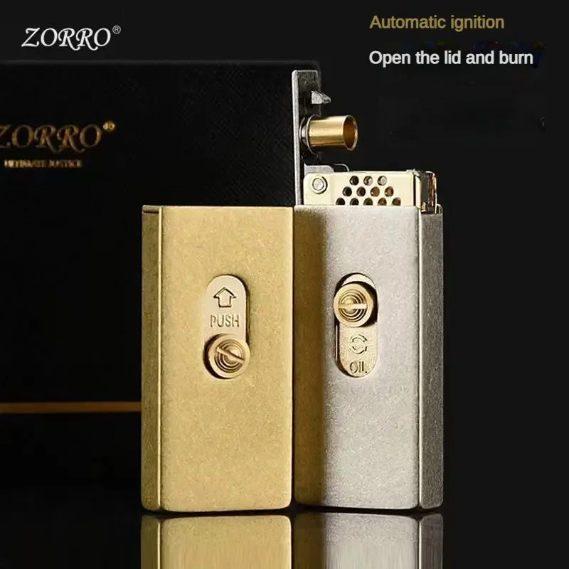 ZORRO-Pure Copper Kerosene Lighter for Men, Matchbox Shape, Push-Pull Ejection Ignition, High-end, Creative Gift