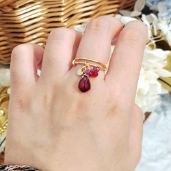 Lii Ji Garnet Ruby Carnelian American 14K Gold Filled Adjustable Ring Natural Stone Handmade Jewelry